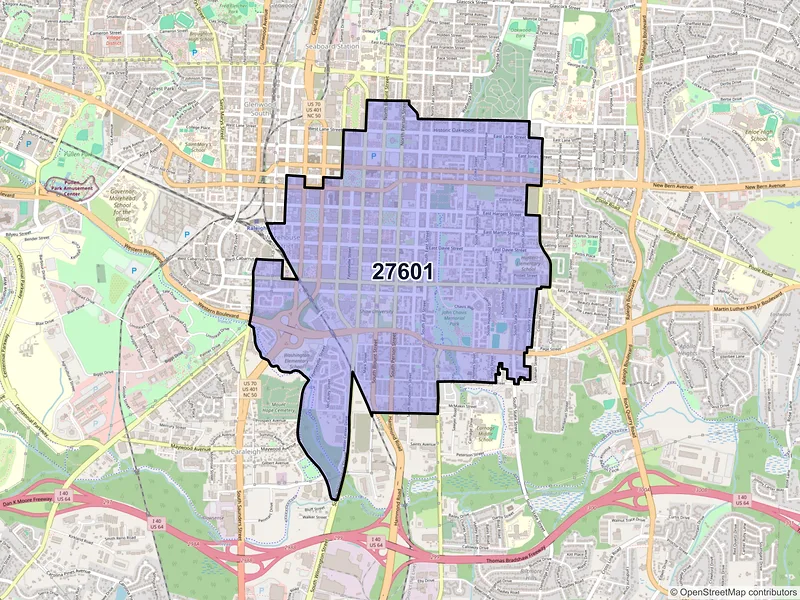 Map of ZIP Code 27601 — Raleigh, NC