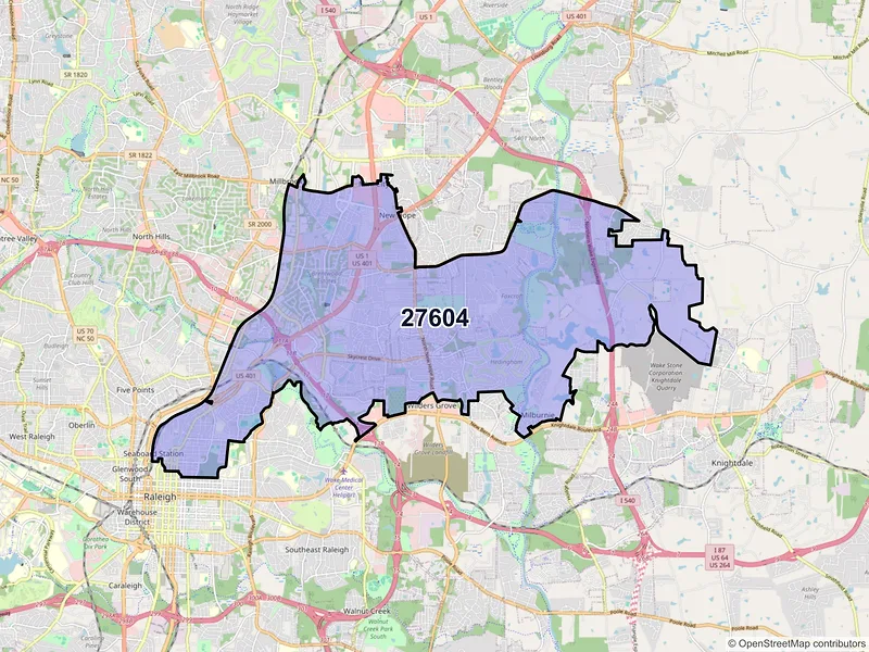 Map of ZIP Code 27604 — Raleigh, NC