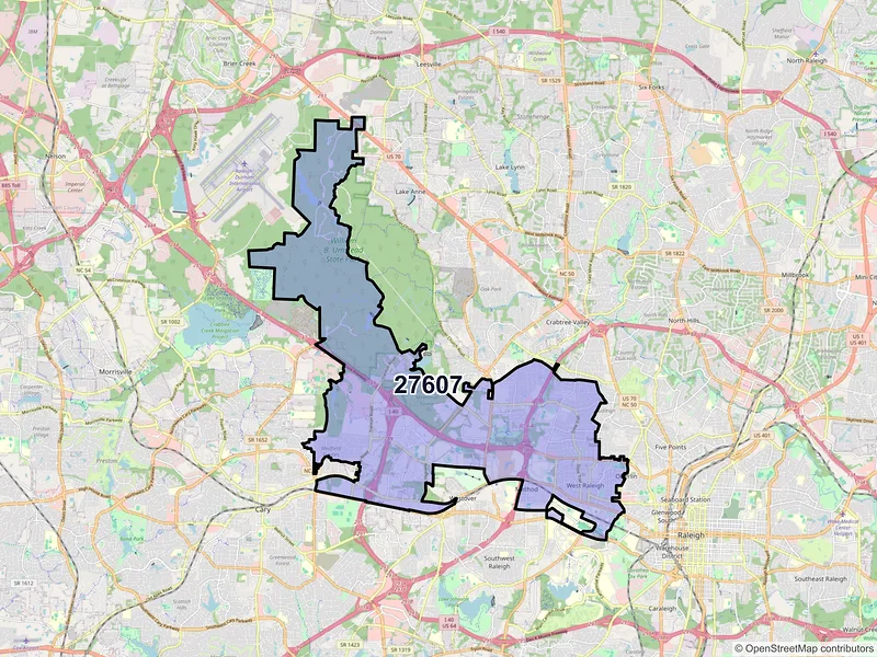 Map of ZIP Code 27607 — Raleigh, NC