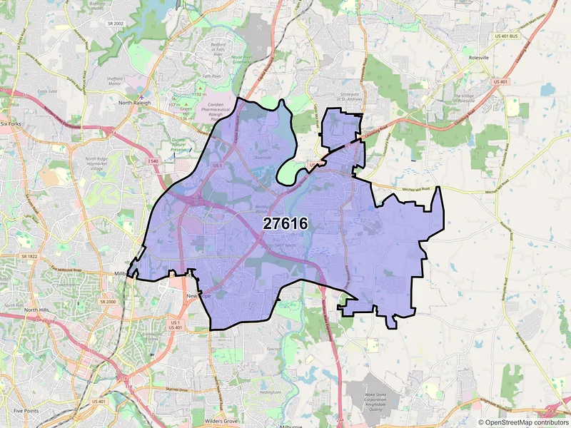 Map of ZIP Code 27616 — Raleigh, NC