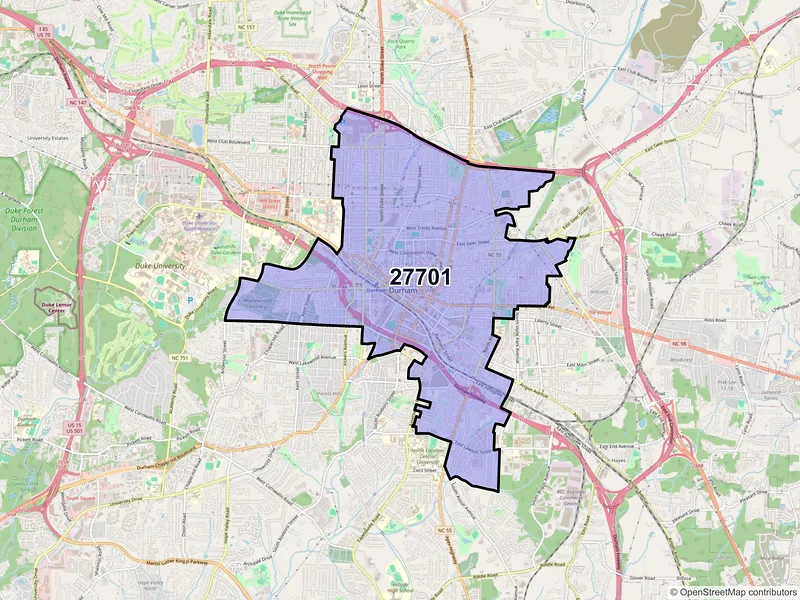 Map of ZIP Code 27701 — Durham, NC