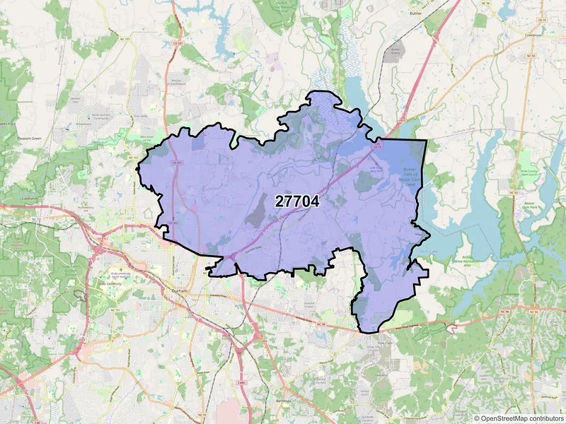 Map of ZIP Code 27704 — Durham, NC