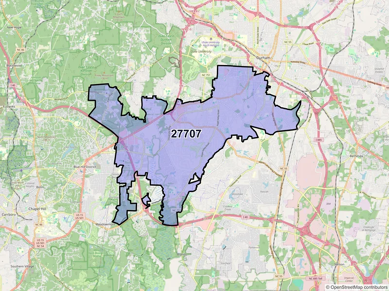 Map of ZIP Code 27707 — Durham, NC