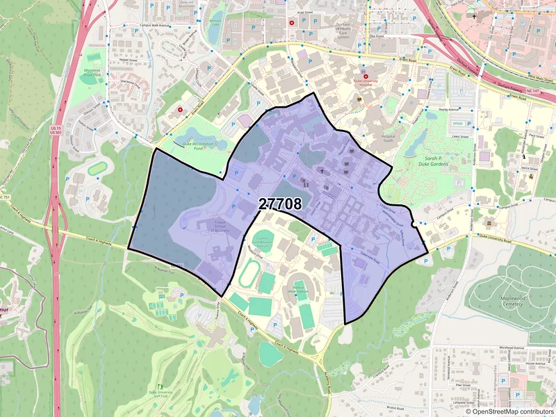 Map of ZIP Code 27708 — Durham, NC