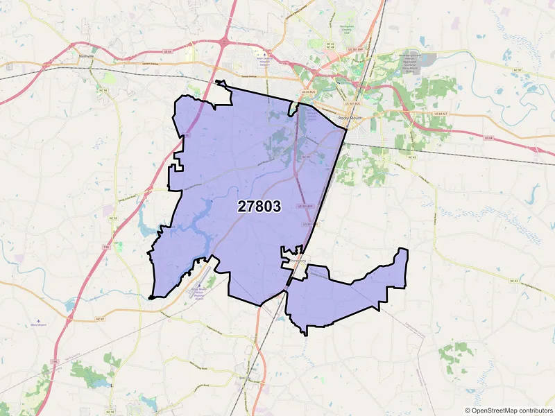 Map of ZIP Code 27803 — Rocky Mount, NC