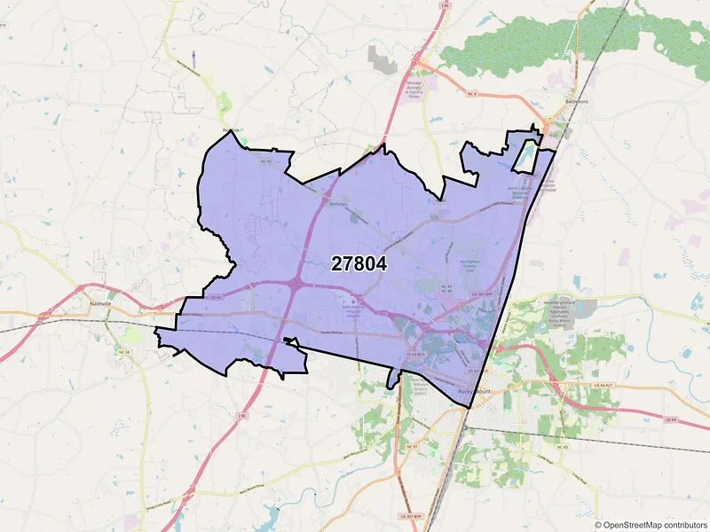 Map of ZIP Code 27804 — Rocky Mount, NC