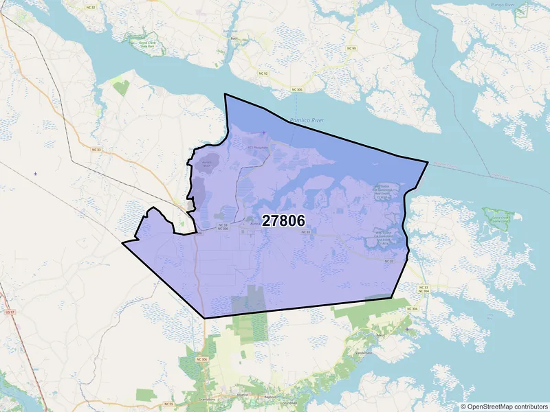 Map of ZIP Code 27806 — Aurora, NC