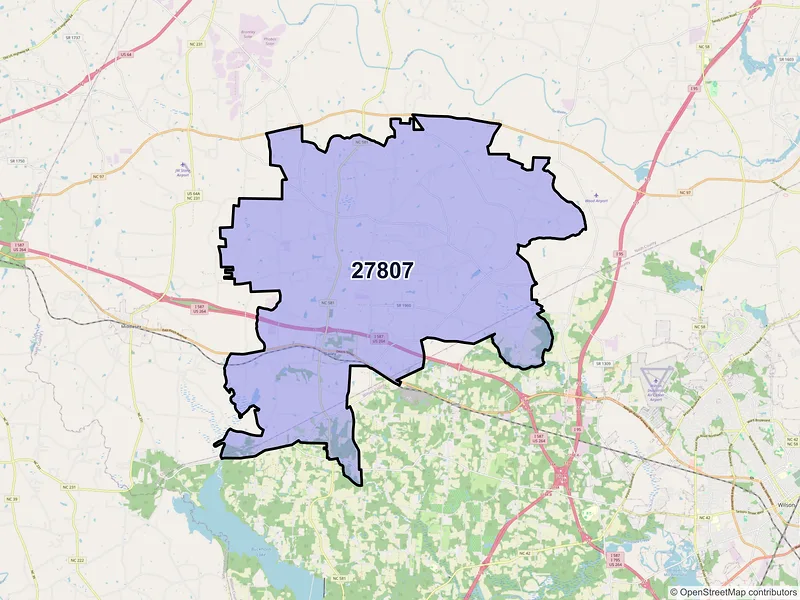Map of ZIP Code 27807 — Bailey, NC