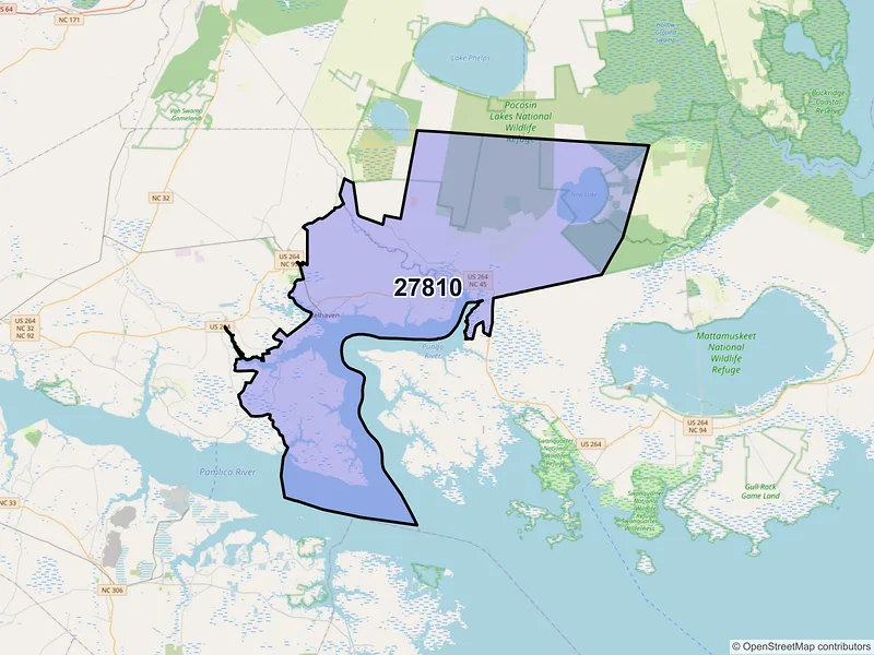 Map of ZIP Code 27810 — Belhaven, NC