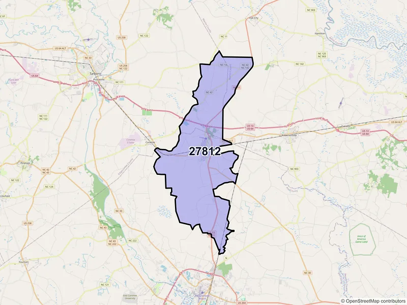 Map of ZIP Code 27812 — Bethel, NC