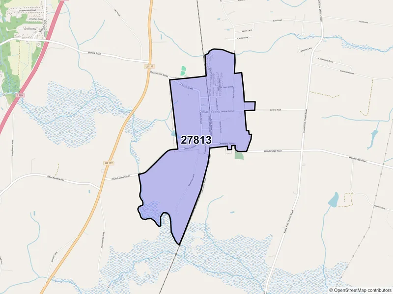 Map of Black Creek, North Carolina and ZIP codes