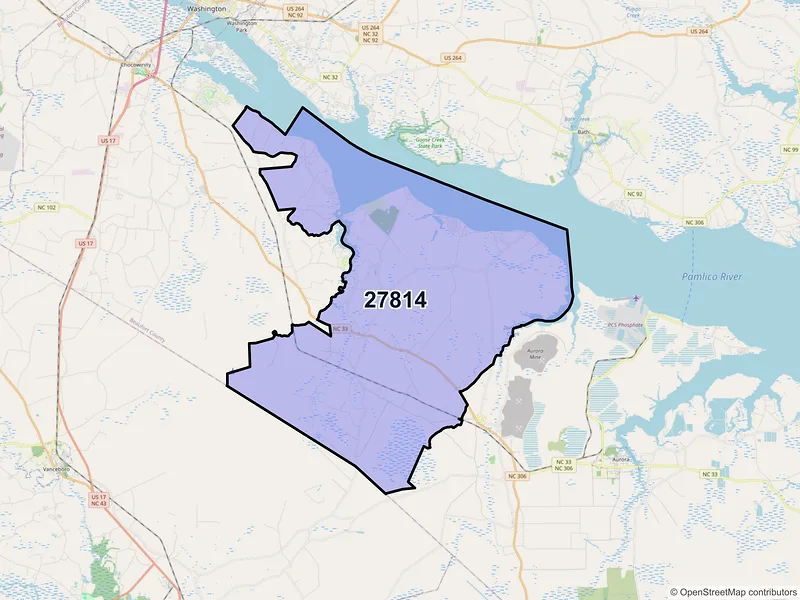 Map of ZIP Code 27814 — Blounts Creek, NC