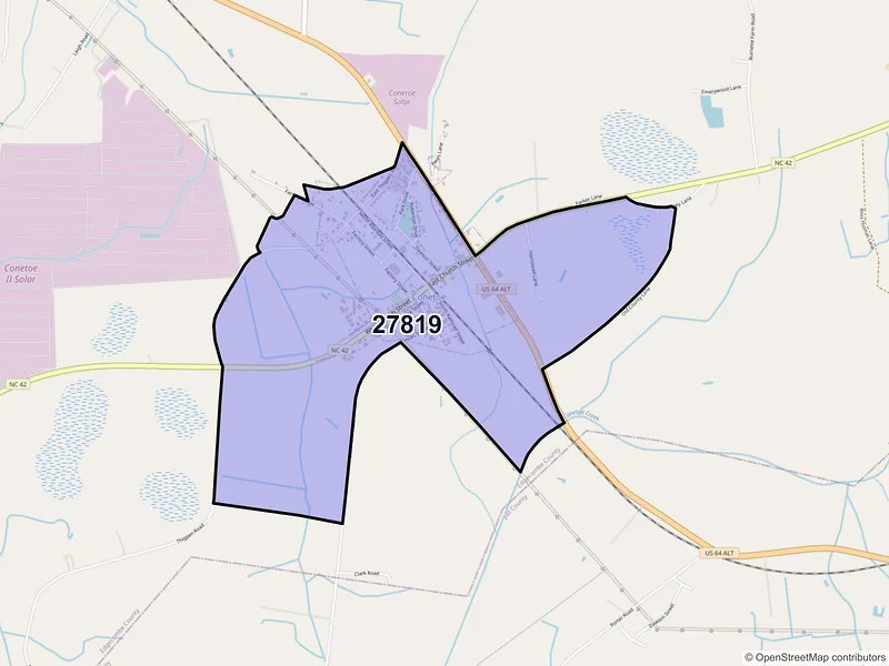 Map of Conetoe, North Carolina and ZIP codes