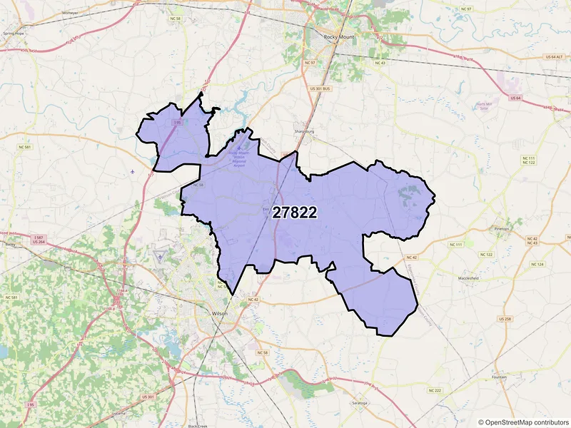 Map of ZIP Code 27822 — Elm City, NC