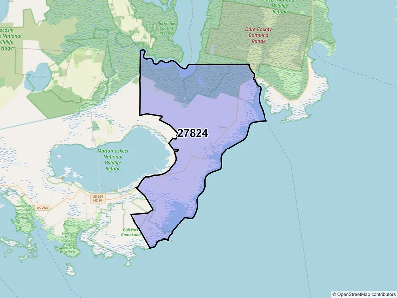 Map of Engelhard, North Carolina and ZIP codes