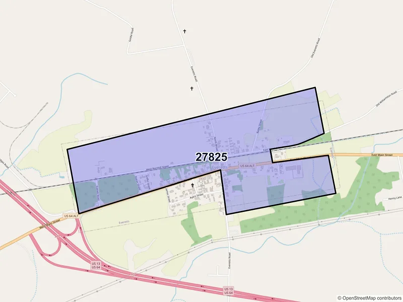 Map of Everetts, North Carolina and ZIP codes