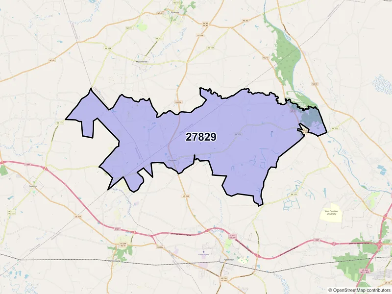 Map of ZIP Code 27829 — Fountain, NC