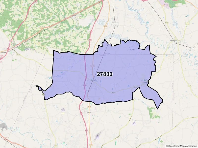 Map of ZIP Code 27830 — Fremont, NC