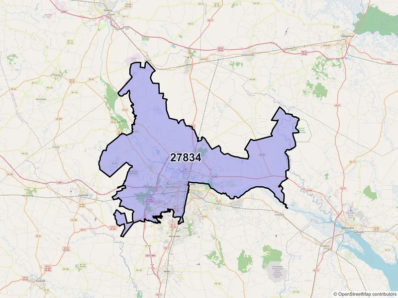 Map of ZIP Code 27834 — Greenville, NC