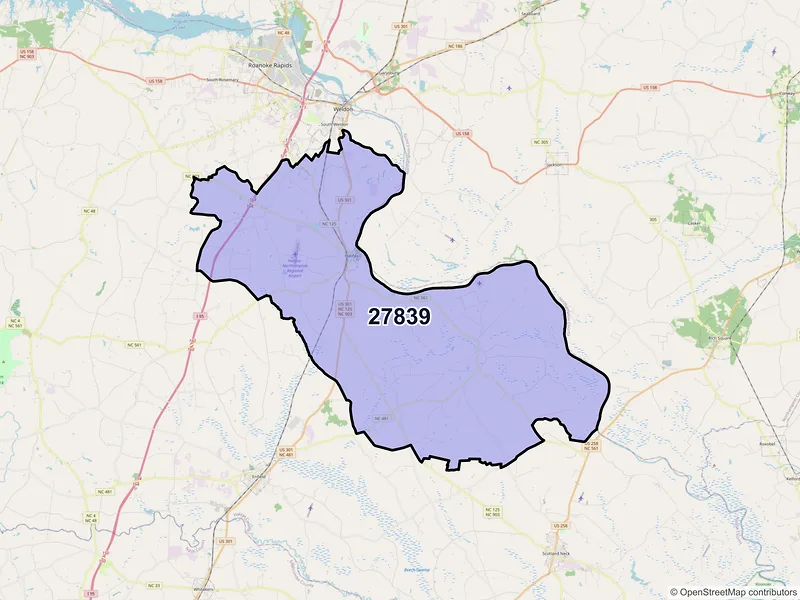 Map of ZIP Code 27839 — Halifax, NC