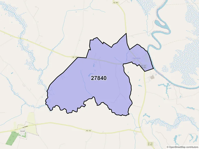 Map of ZIP Code 27840 — Hamilton, NC