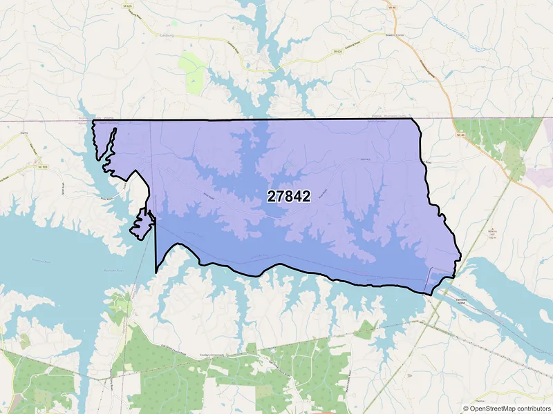 Map of Henrico, North Carolina and ZIP codes