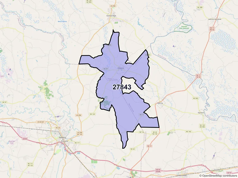 Map of ZIP Code 27843 — Hobgood, NC