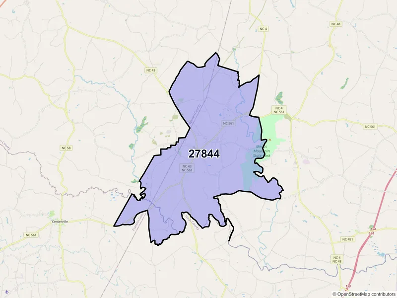 Map of ZIP Code 27844 — Hollister, NC