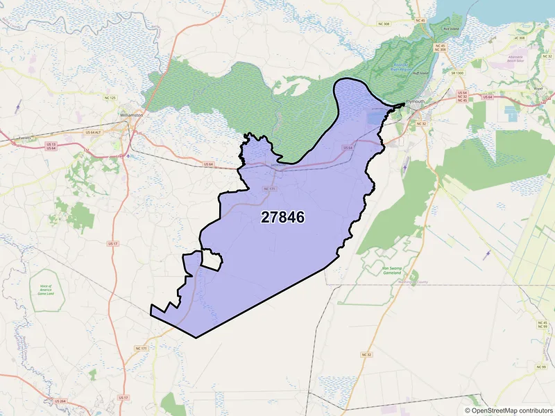 Map of ZIP Code 27846 — Jamesville, NC