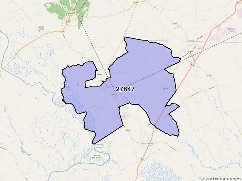 Map of ZIP Code 27847 — Kelford, NC