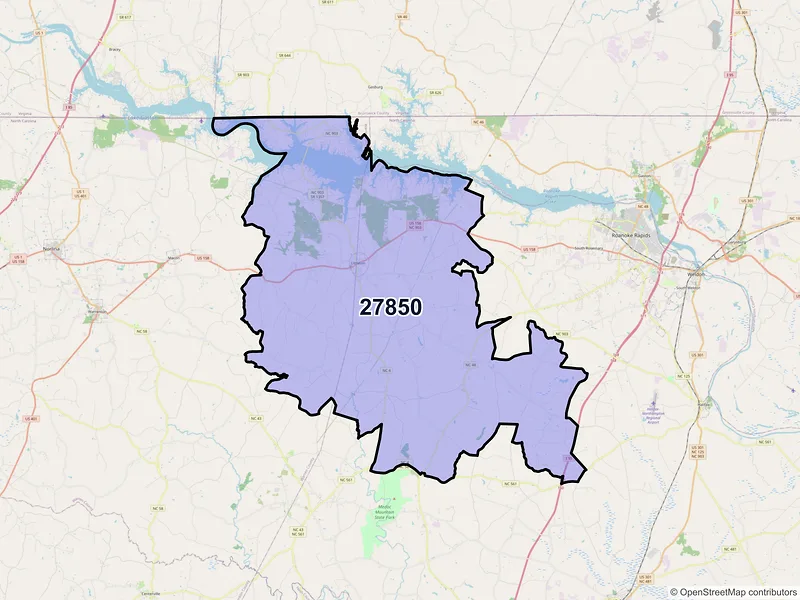 Map of Littleton, North Carolina and ZIP codes