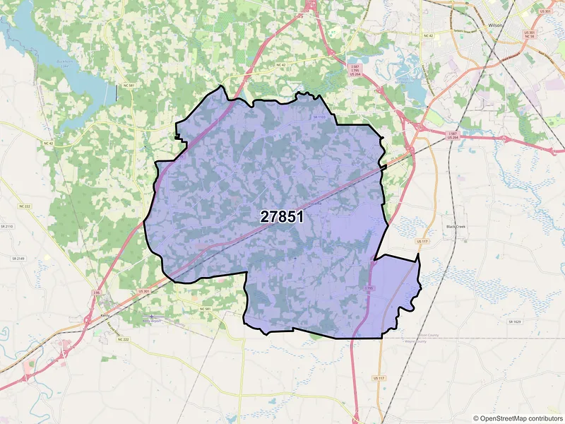 Map of ZIP Code 27851 — Lucama, NC