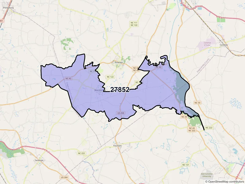 Map of ZIP Code 27852 — Macclesfield, NC
