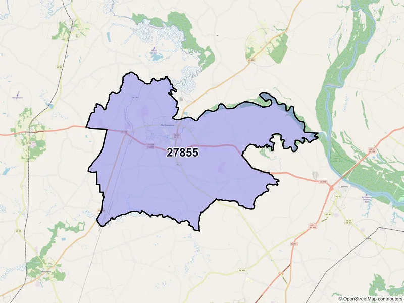 Map of ZIP Code 27855 — Murfreesboro, NC