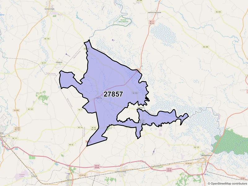 Map of ZIP Code 27857 — Oak City, NC