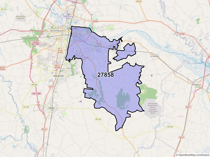 Map of ZIP Code 27858 — Greenville, NC