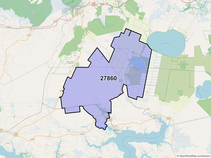 Map of Pantego, North Carolina and ZIP codes