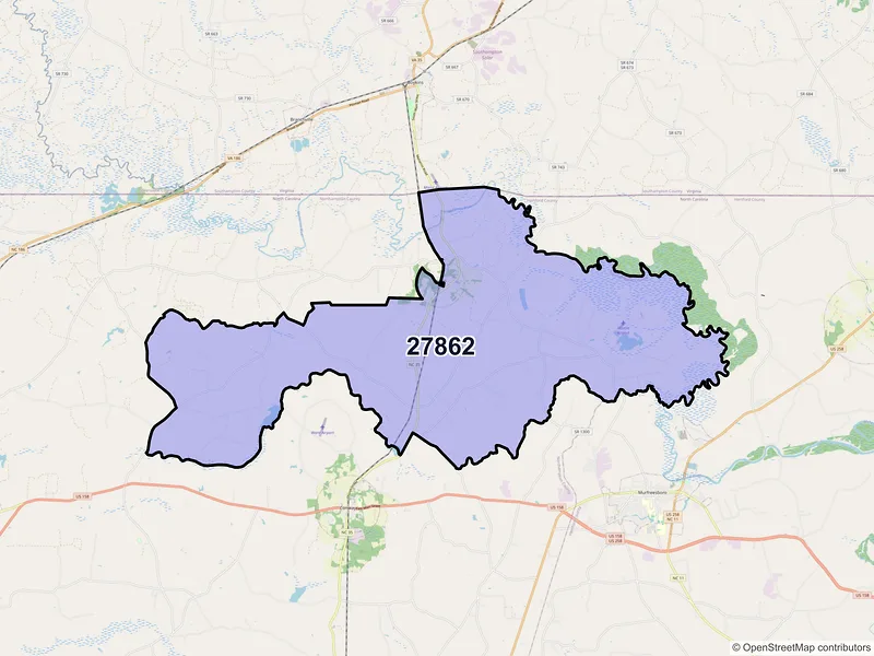 Map of ZIP Code 27862 — Pendleton, NC