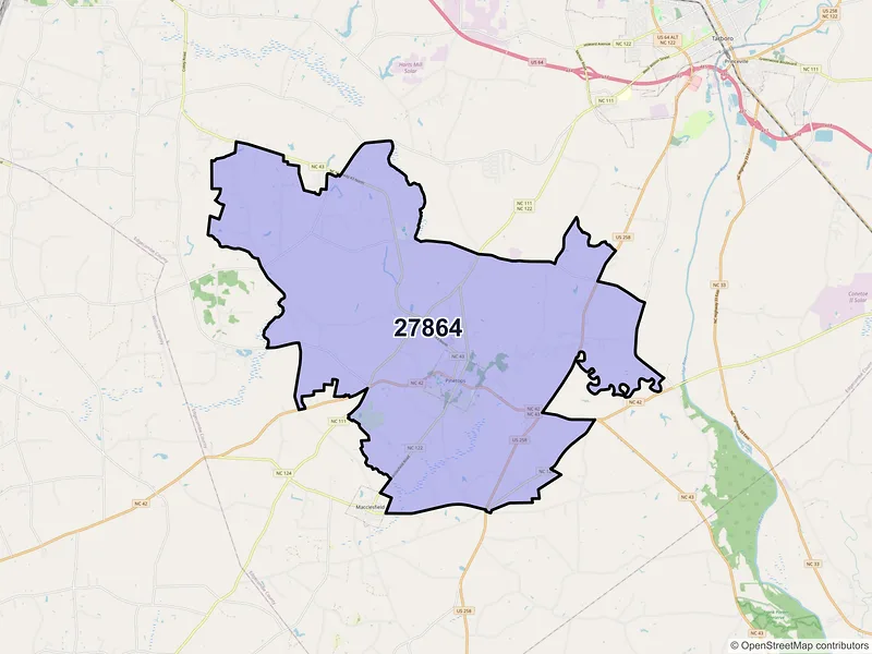 Map of ZIP Code 27864 — Pinetops, NC