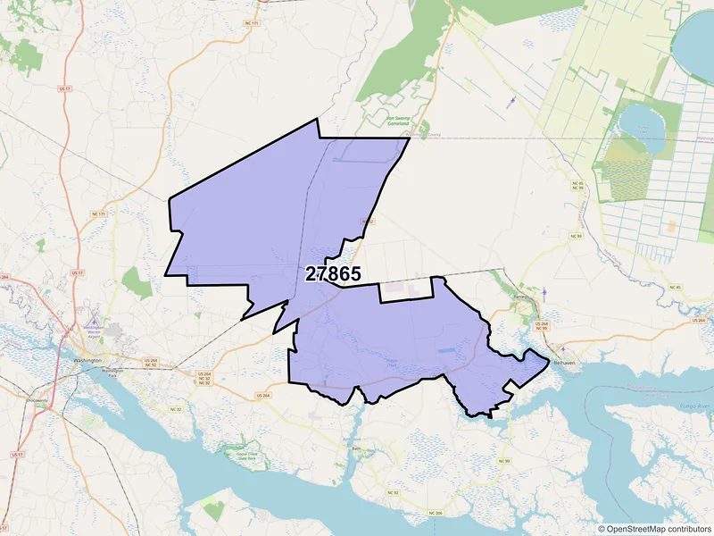 Map of ZIP Code 27865 — Pinetown, NC
