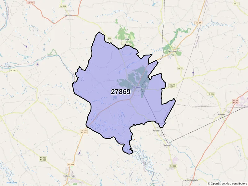 Map of ZIP Code 27869 — Rich Square, NC