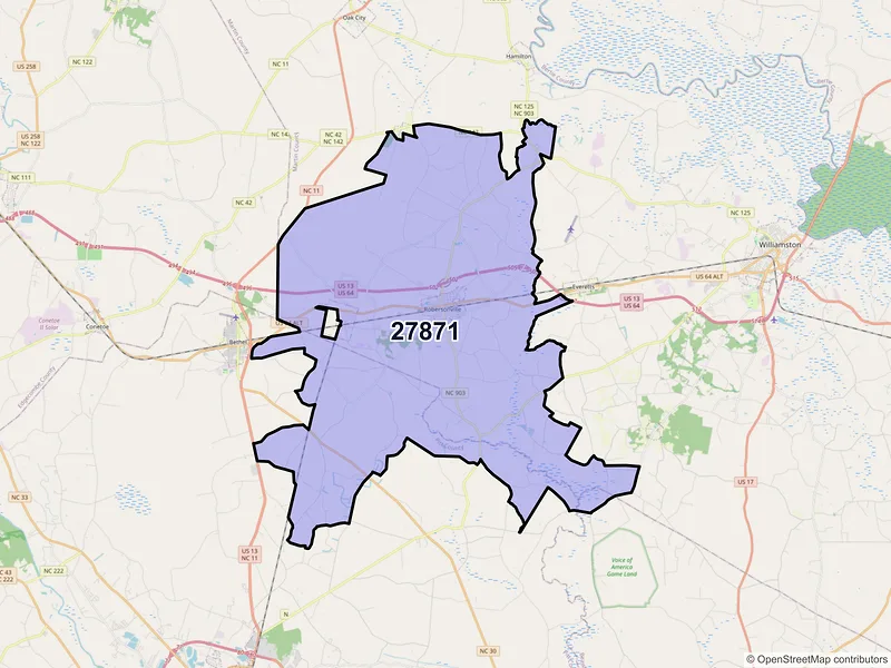 Map of ZIP Code 27871 — Robersonville, NC