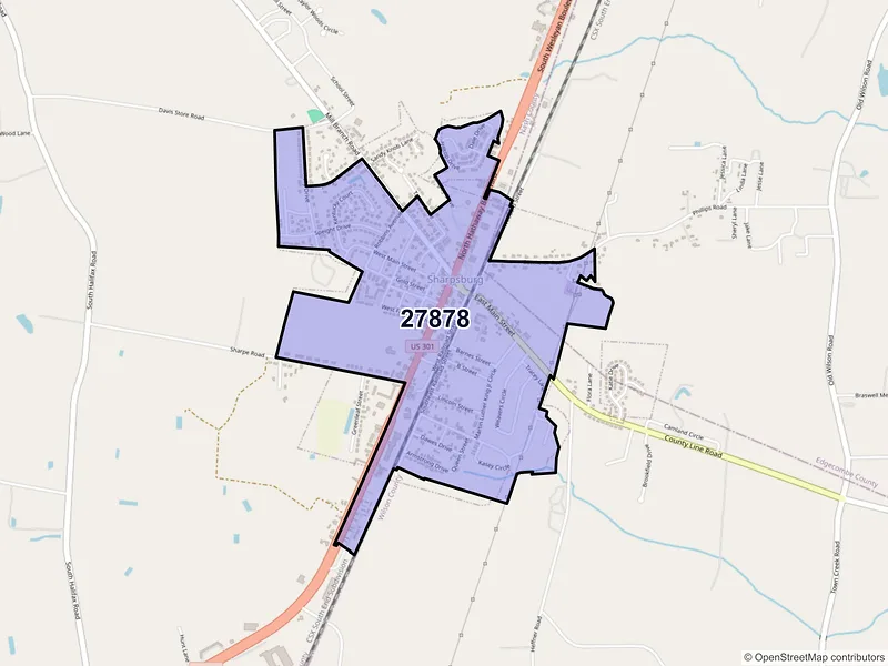 Map of Sharpsburg, North Carolina and ZIP codes
