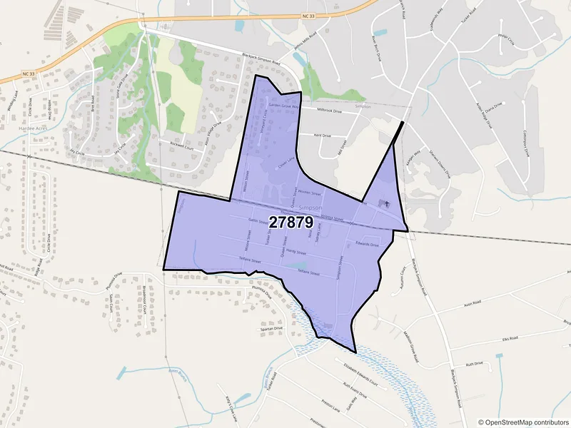 Map of Simpson, North Carolina and ZIP codes