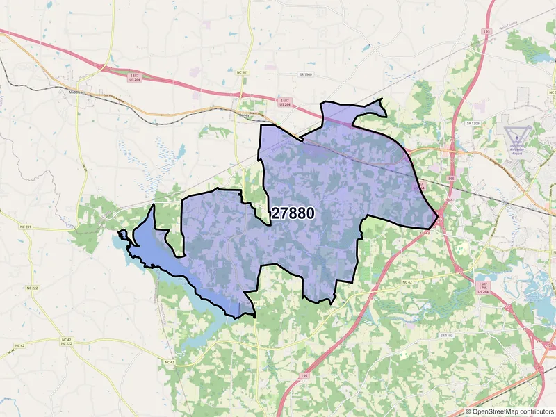 Map of Sims, North Carolina and ZIP codes