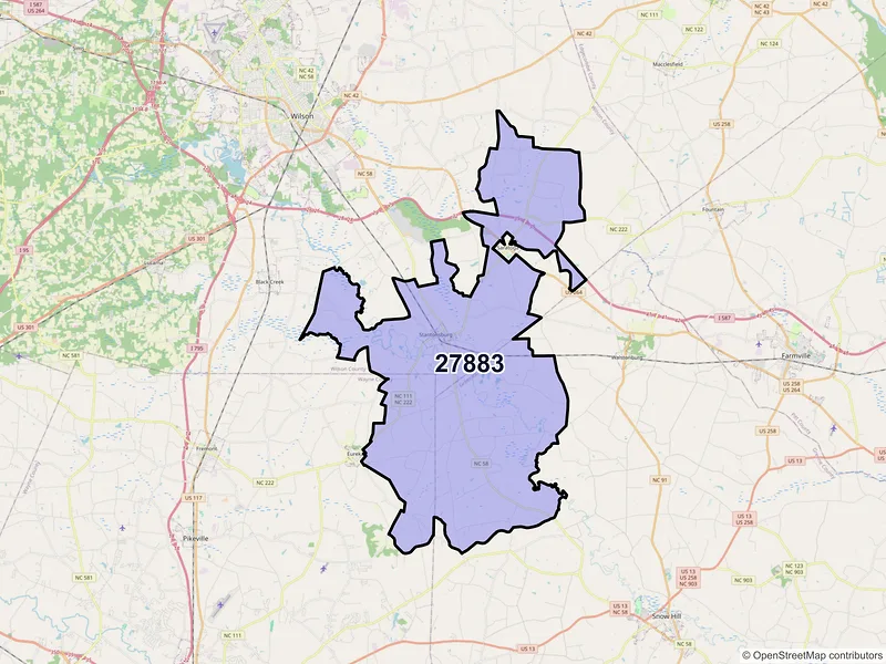 Map of ZIP Code 27883 — Stantonsburg, NC