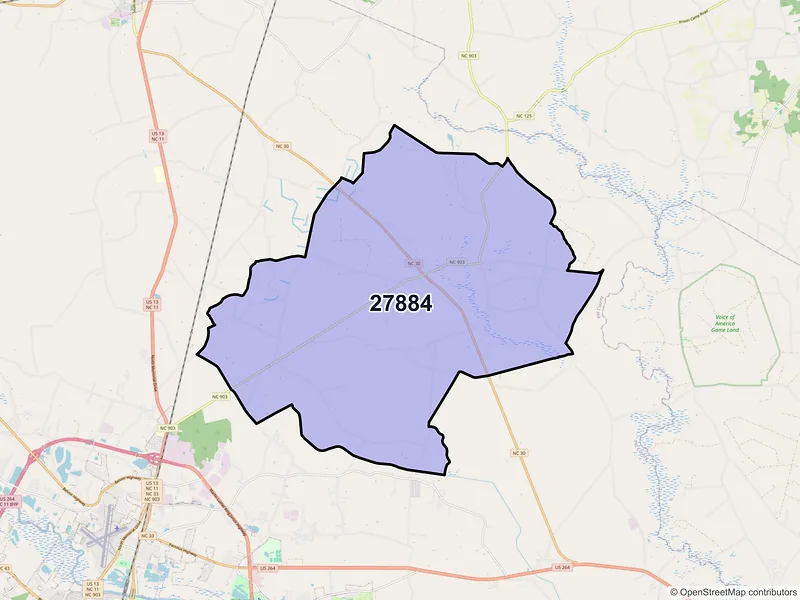 Map of ZIP Code 27884 — Stokes, NC