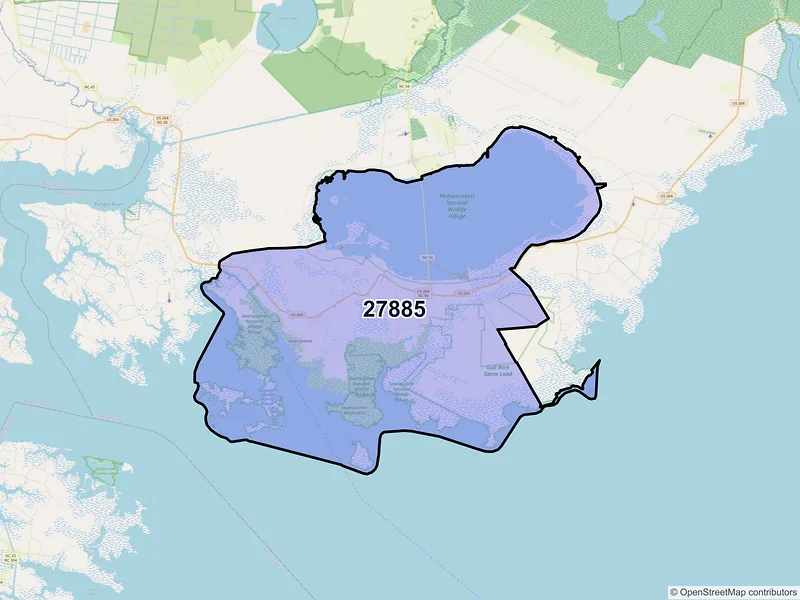 Map of ZIP Code 27885 — Swanquarter, NC