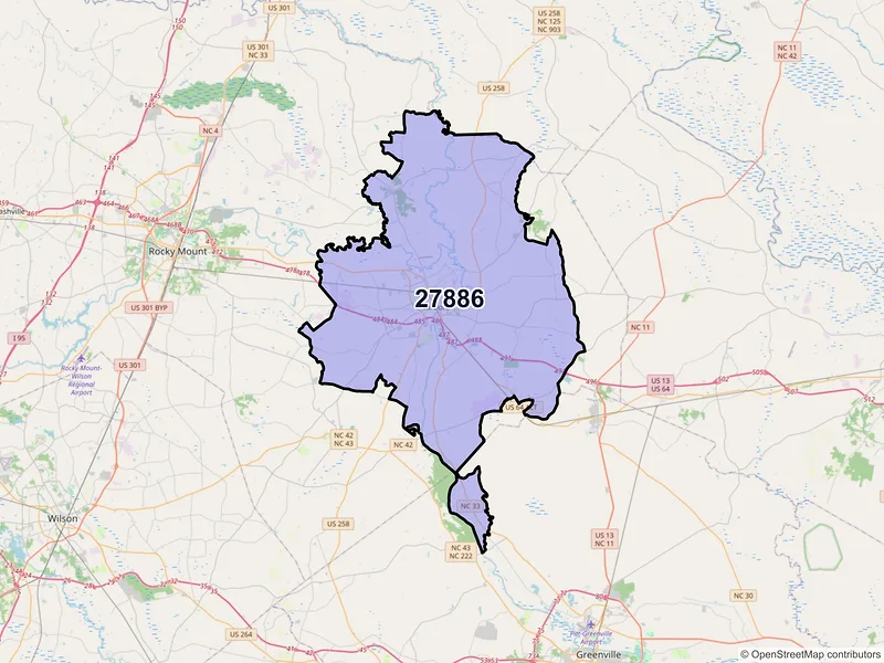 Map of ZIP Code 27886 — Tarboro, NC
