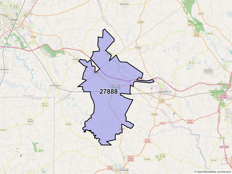 Map of ZIP Code 27888 — Walstonburg, NC